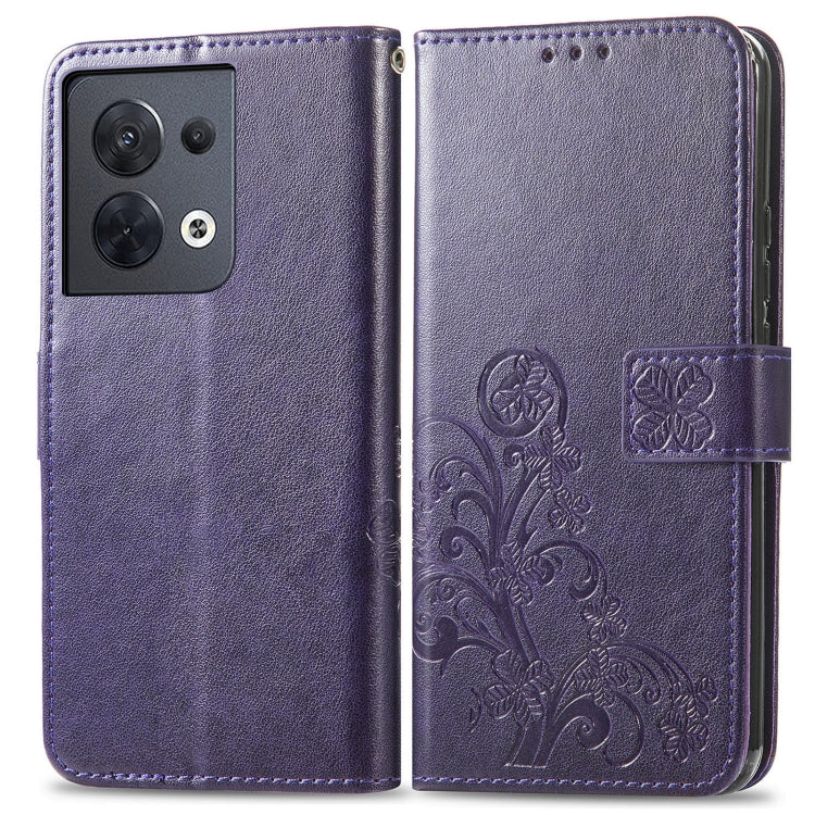 For OPPO Reno8 4G Four-leaf Clasp Embossed Buckle Leather Phone Case