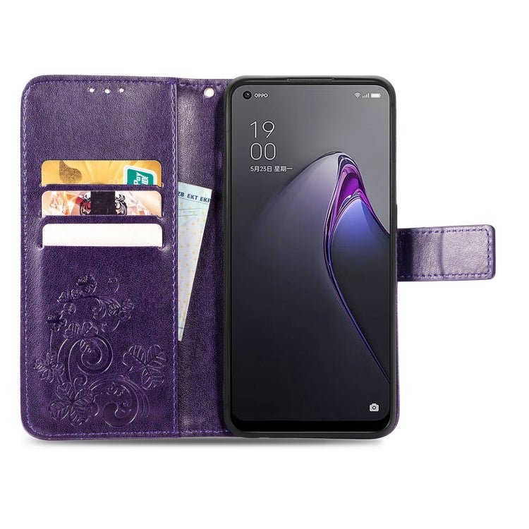 For OPPO Reno8 4G Four-leaf Clasp Embossed Buckle Leather Phone Case