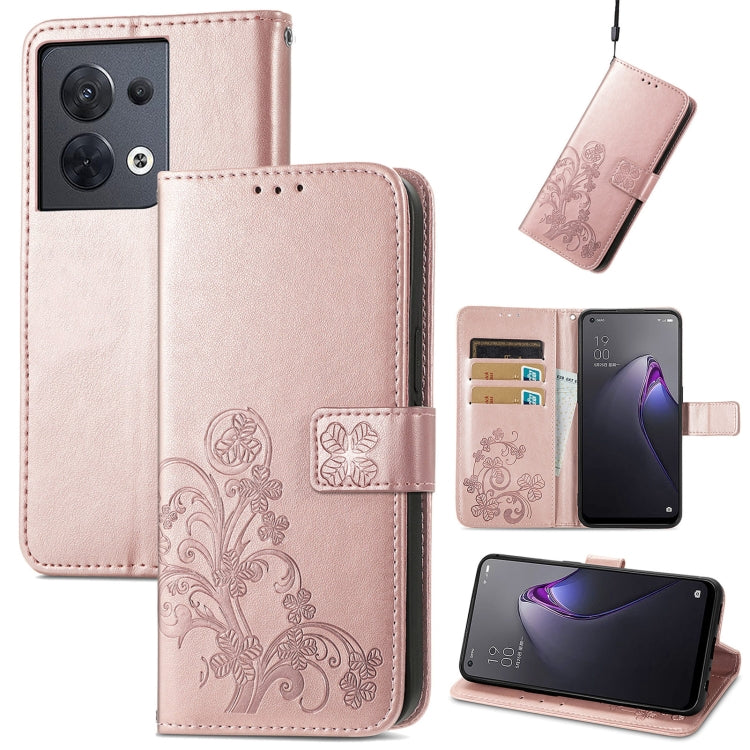 For OPPO Reno8 5G Four-leaf Clasp Embossed Buckle Leather Phone Case
