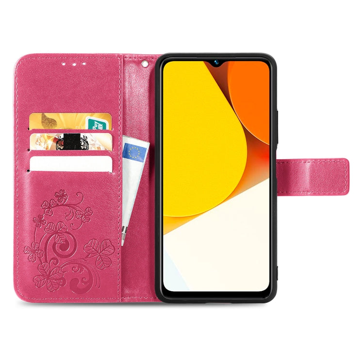 For vivo Y35 Four-leaf Clasp Embossed Buckle Leather Phone Case