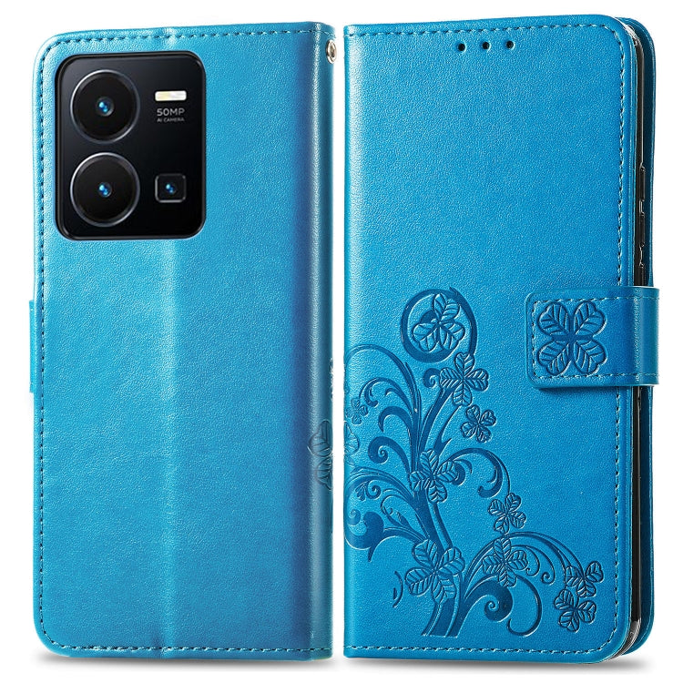 For vivo Y35 Four-leaf Clasp Embossed Buckle Leather Phone Case