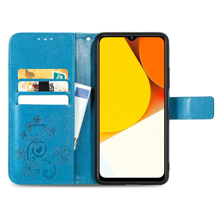 For vivo Y35 Four-leaf Clasp Embossed Buckle Leather Phone Case