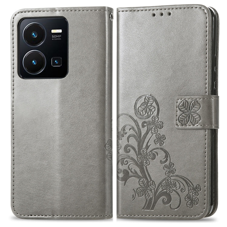 For vivo Y35 Four-leaf Clasp Embossed Buckle Leather Phone Case