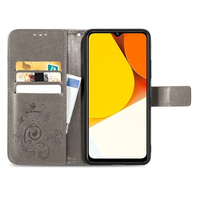 For vivo Y35 Four-leaf Clasp Embossed Buckle Leather Phone Case