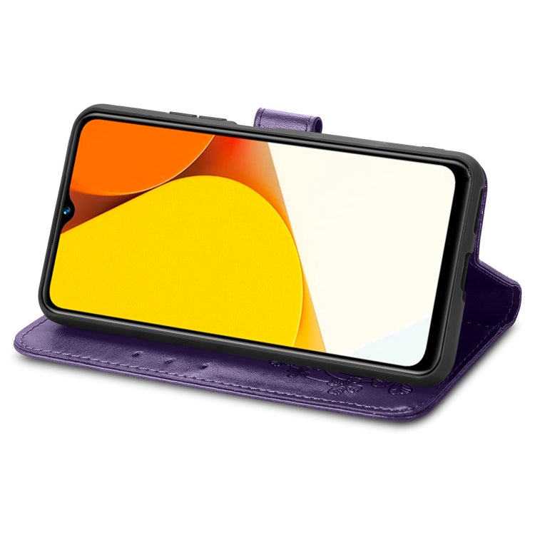 For vivo Y35 Four-leaf Clasp Embossed Buckle Leather Phone Case