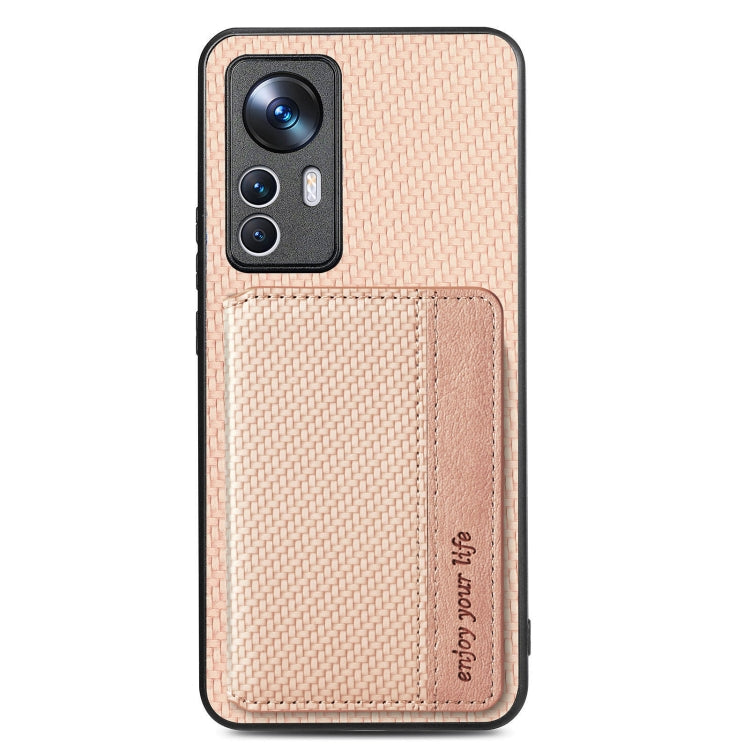 For Xiaomi 12T Carbon Fiber Magnetic Card Bag Phone Case