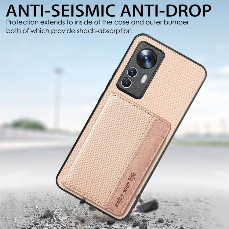 For Xiaomi 12T Carbon Fiber Magnetic Card Bag Phone Case