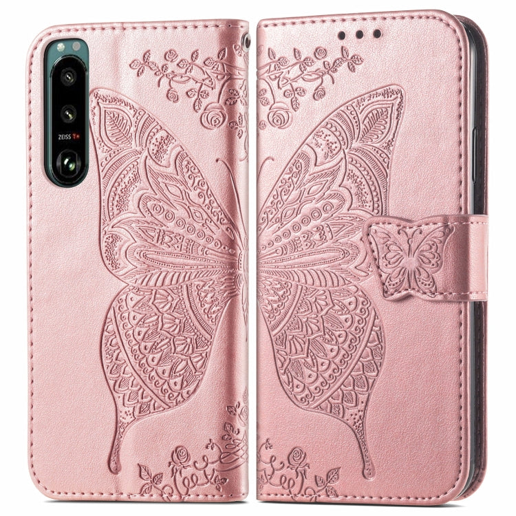 For Sony Xperia 5 IV Butterfly Love Flower Embossed Leather Phone Case