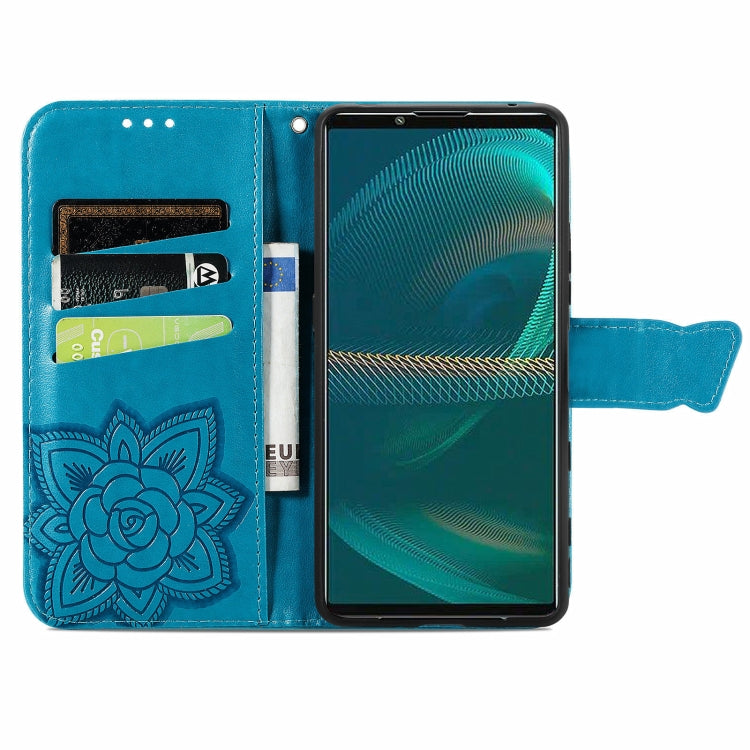 For Sony Xperia 5 IV Butterfly Love Flower Embossed Leather Phone Case