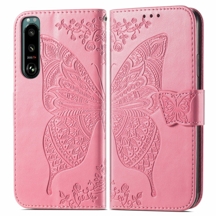 For Sony Xperia 5 IV Butterfly Love Flower Embossed Leather Phone Case