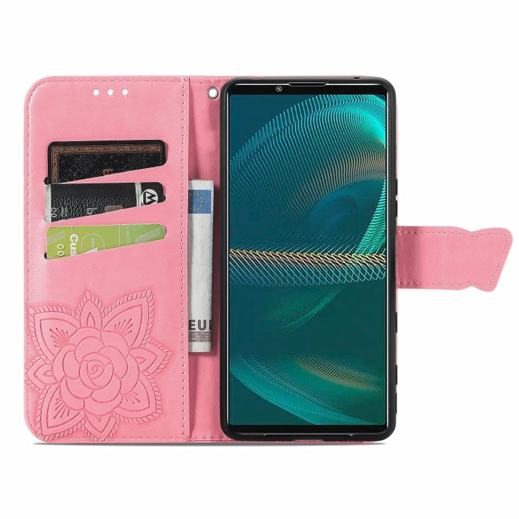 For Sony Xperia 5 IV Butterfly Love Flower Embossed Leather Phone Case