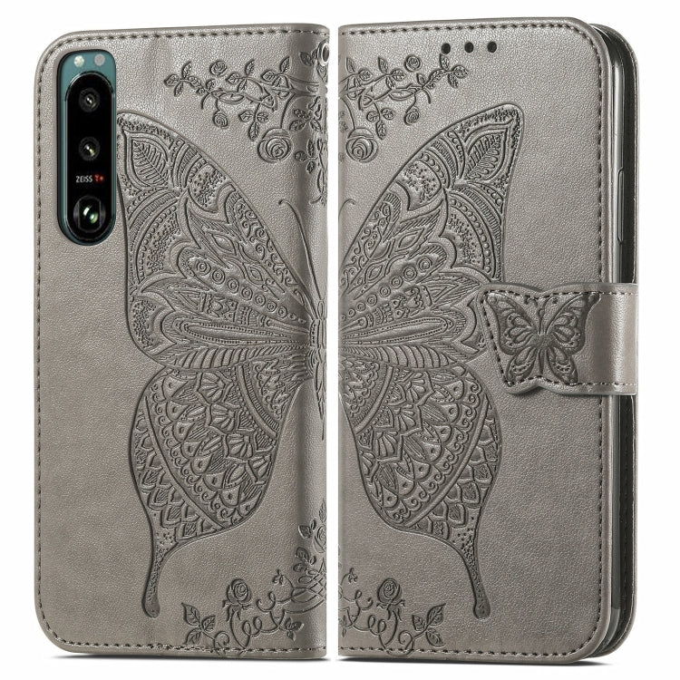 For Sony Xperia 5 IV Butterfly Love Flower Embossed Leather Phone Case