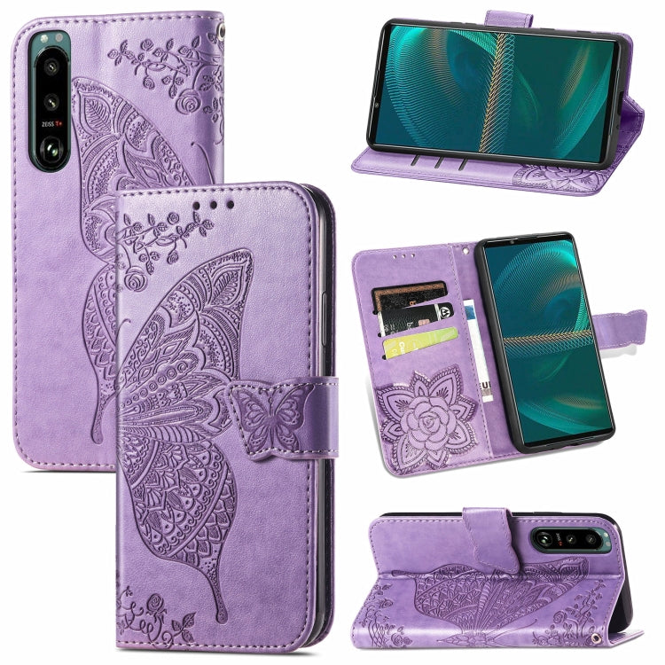 For Sony Xperia 5 IV Butterfly Love Flower Embossed Leather Phone Case