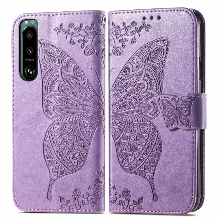 For Sony Xperia 5 IV Butterfly Love Flower Embossed Leather Phone Case