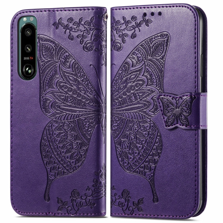 For Sony Xperia 5 IV Butterfly Love Flower Embossed Leather Phone Case