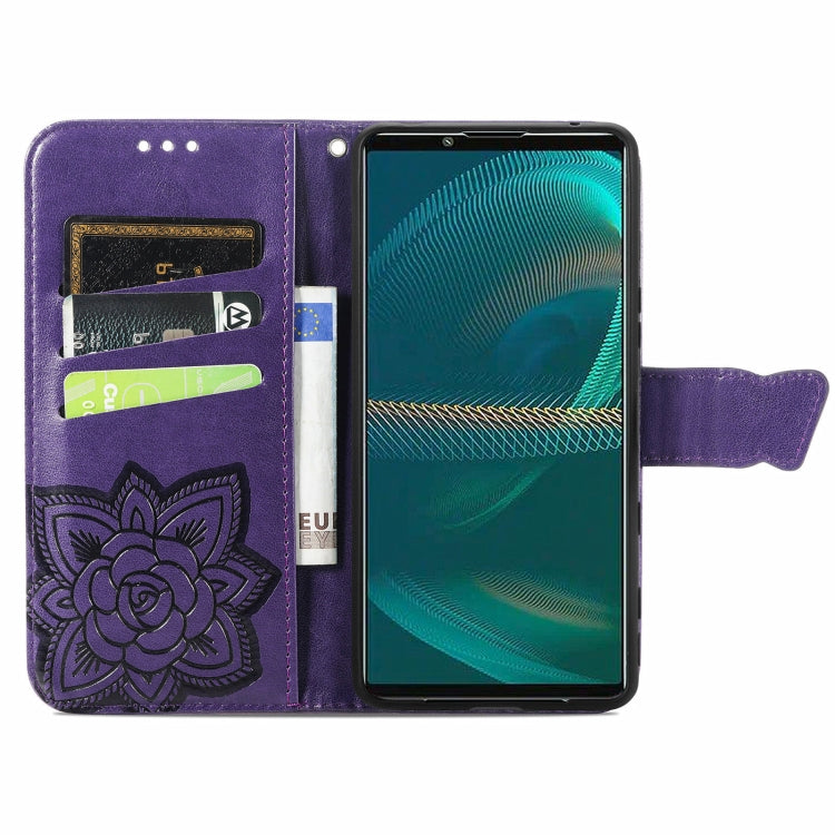 For Sony Xperia 5 IV Butterfly Love Flower Embossed Leather Phone Case