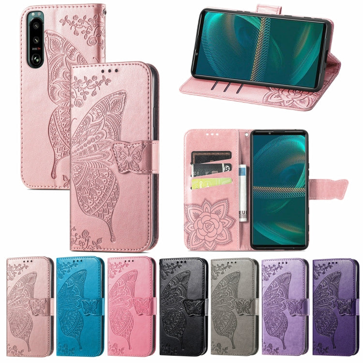 For Sony Xperia 5 IV Butterfly Love Flower Embossed Leather Phone Case