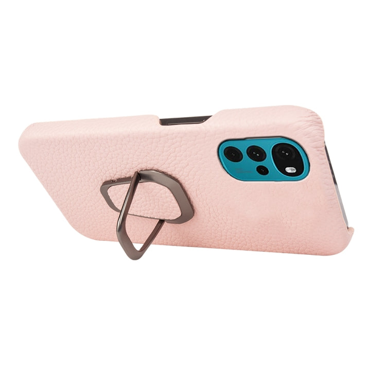 For Motorola Moto G22 Ring Holder Litchi Texture Genuine Leather Phone Case