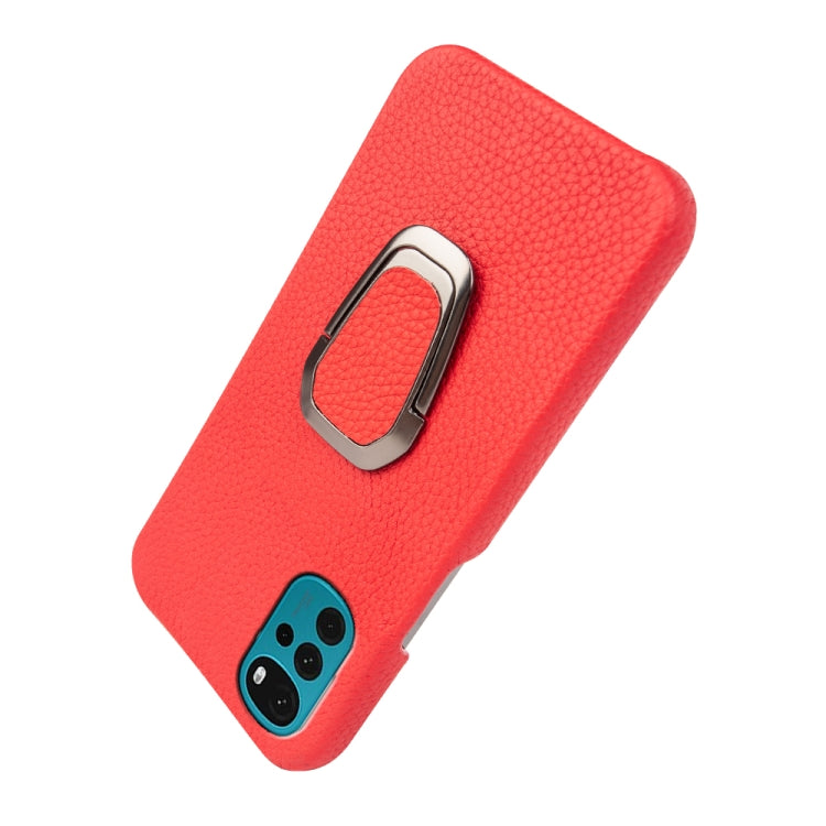 For Motorola Moto G22 Ring Holder Litchi Texture Genuine Leather Phone Case