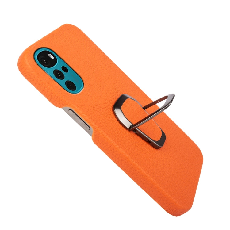 For Motorola Moto G22 Ring Holder Litchi Texture Genuine Leather Phone Case