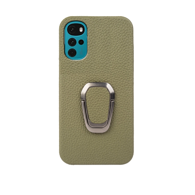 For Motorola Moto G22 Ring Holder Litchi Texture Genuine Leather Phone Case