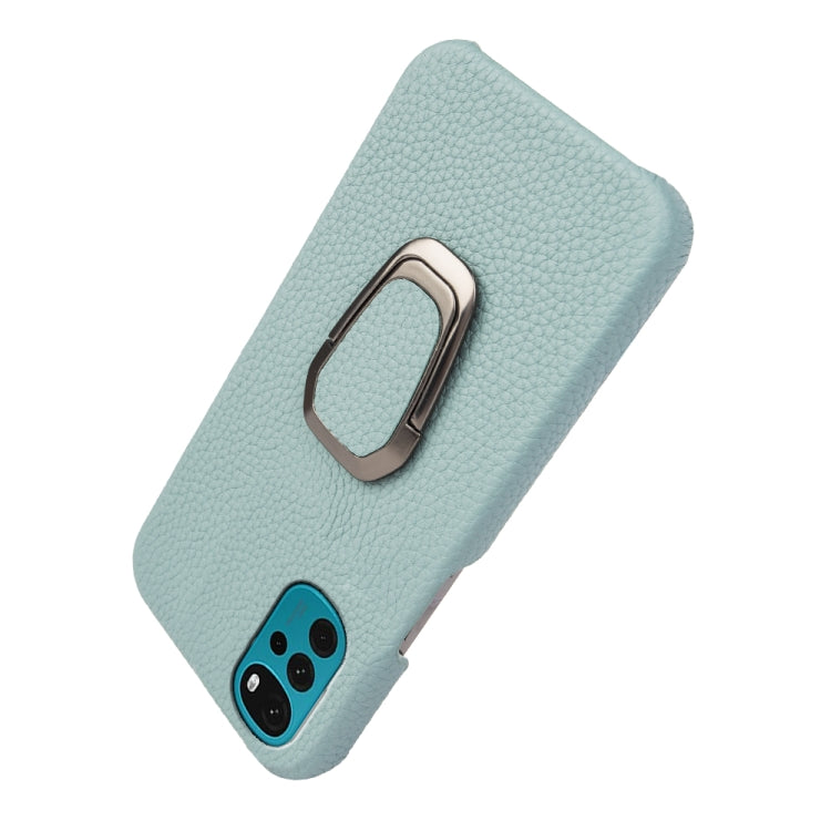 For Motorola Moto G22 Ring Holder Litchi Texture Genuine Leather Phone Case