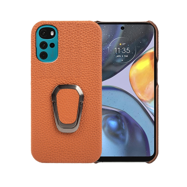 For Motorola Moto G22 Ring Holder Litchi Texture Genuine Leather Phone Case