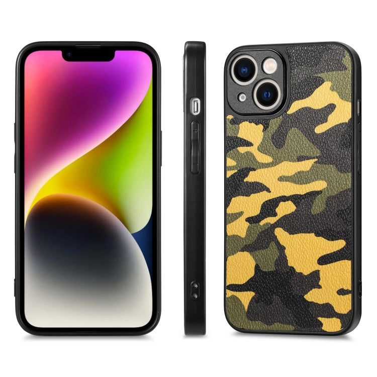 For iPhone 14 Camouflage Back Cover Leather Phone Case