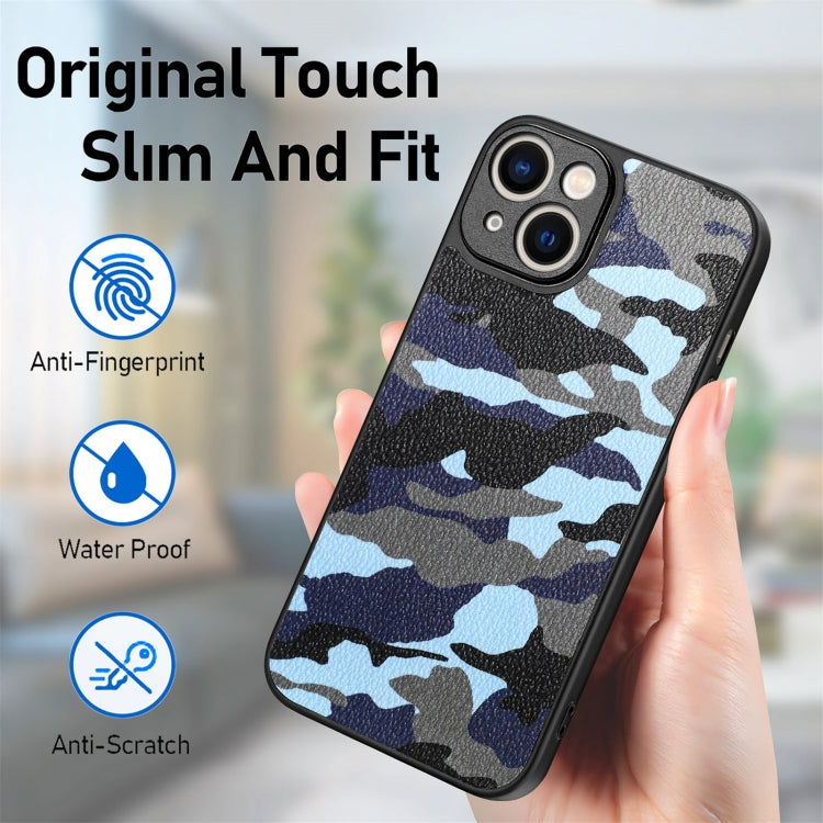 For iPhone 14 Camouflage Back Cover Leather Phone Case