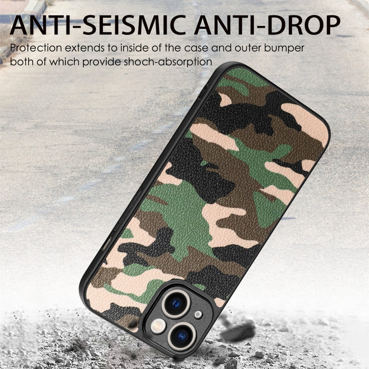 For iPhone 14 Camouflage Back Cover Leather Phone Case