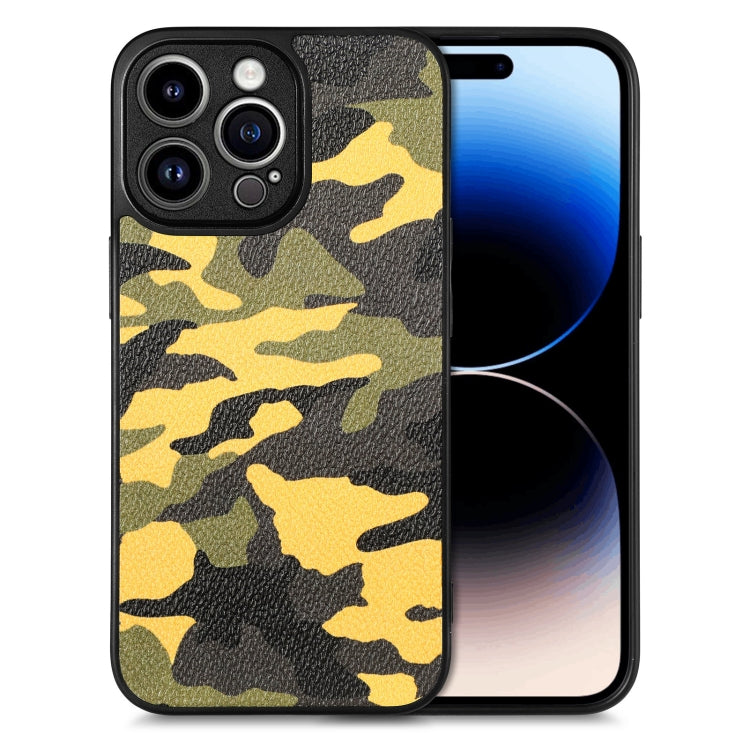 For iPhone 14 Pro Max Camouflage Leather Back Cover Phone Case