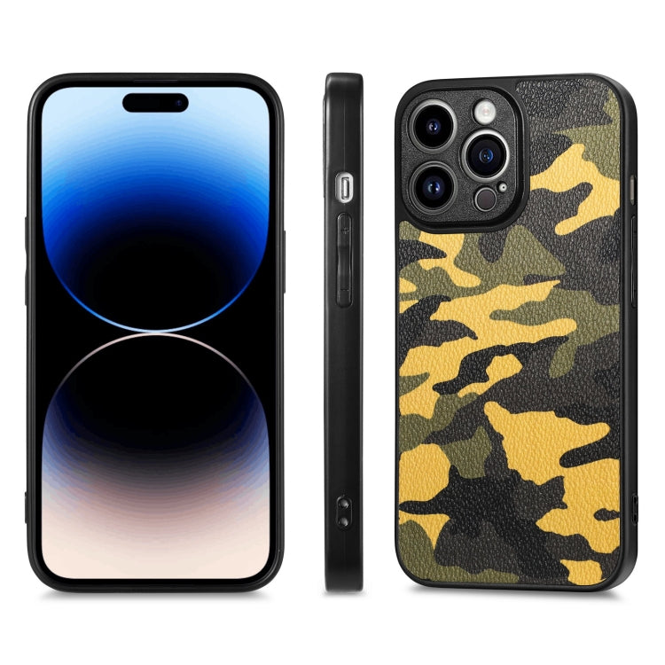 For iPhone 14 Pro Max Camouflage Leather Back Cover Phone Case