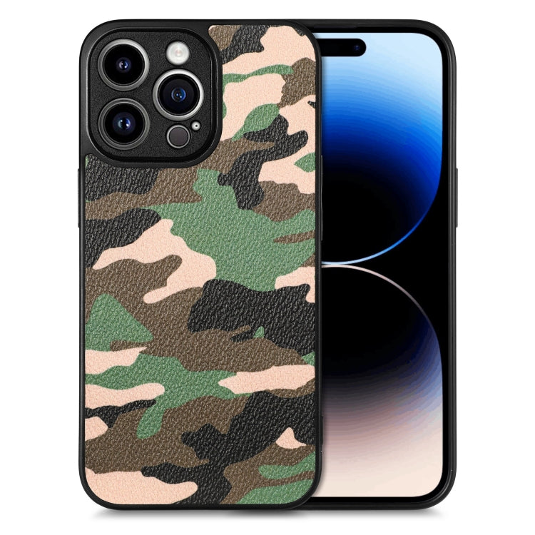 For iPhone 14 Pro Max Camouflage Leather Back Cover Phone Case