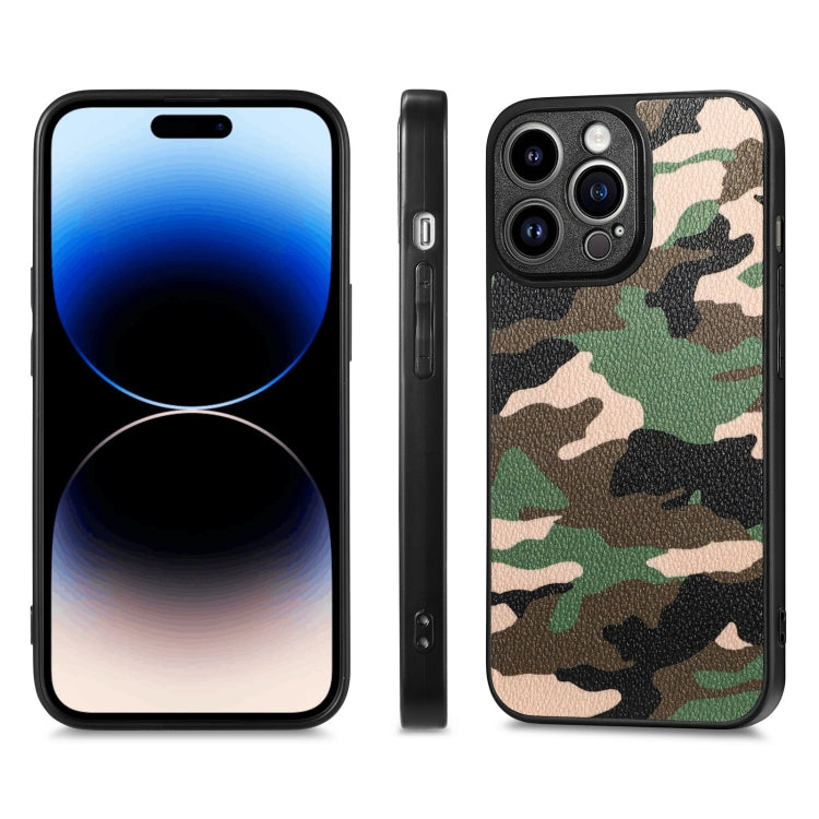 For iPhone 14 Pro Max Camouflage Leather Back Cover Phone Case