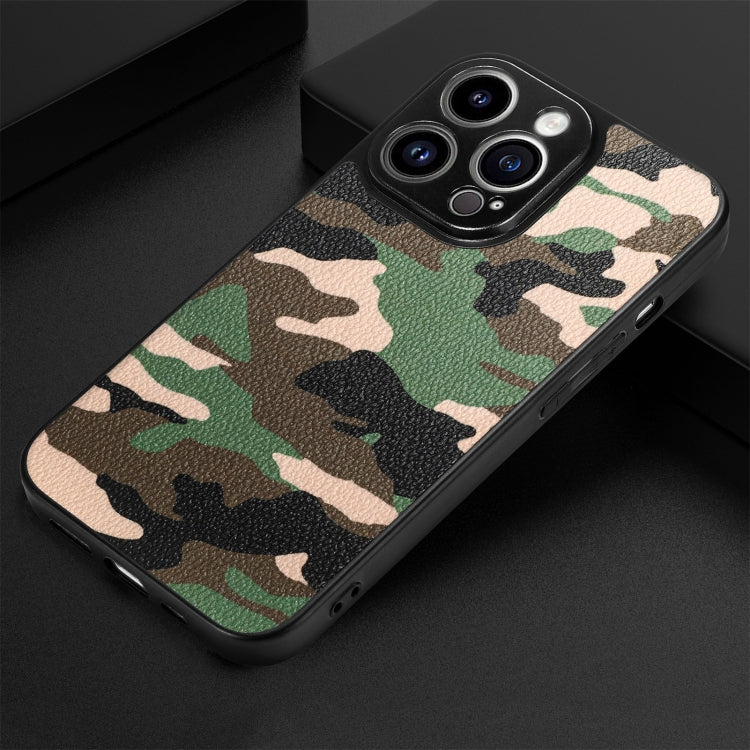 For iPhone 14 Pro Max Camouflage Leather Back Cover Phone Case