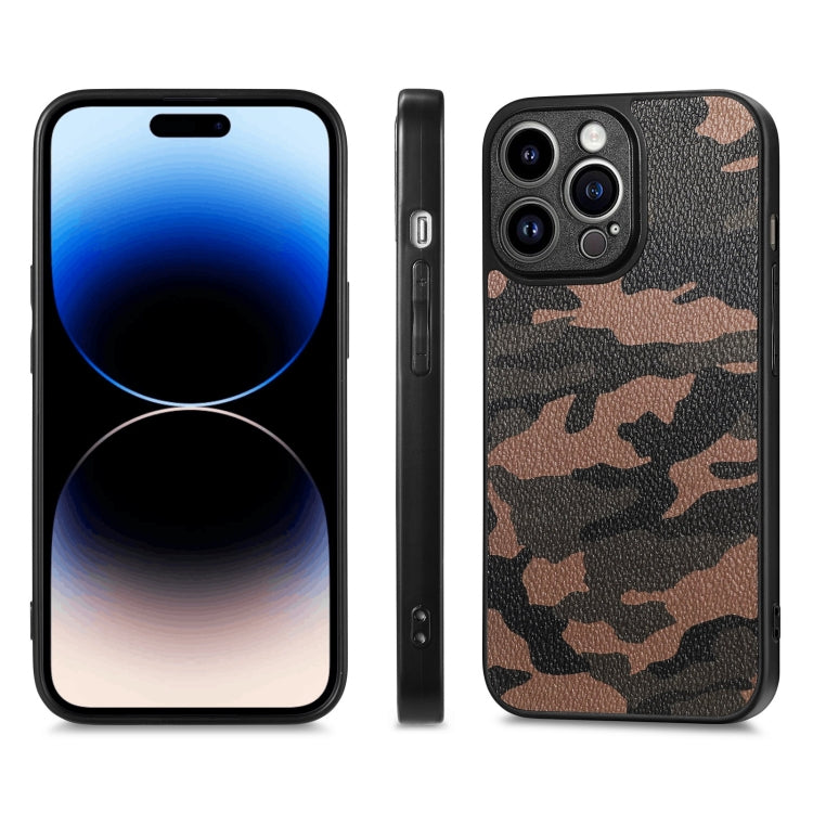 For iPhone 14 Pro Max Camouflage Leather Back Cover Phone Case
