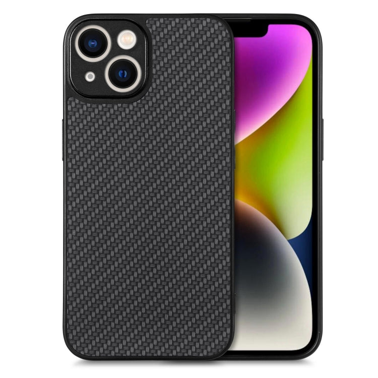 For iPhone 14 Carbon Fiber Texture Leather Back Cover Phone Case