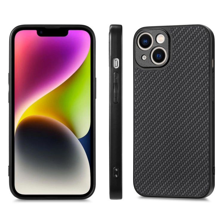 For iPhone 14 Carbon Fiber Texture Leather Back Cover Phone Case