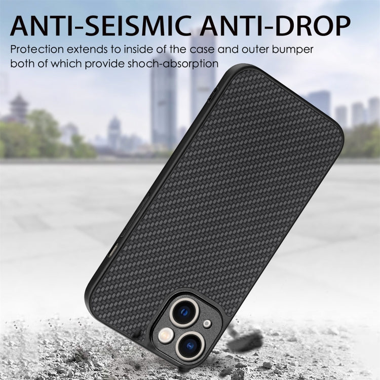 For iPhone 14 Carbon Fiber Texture Leather Back Cover Phone Case