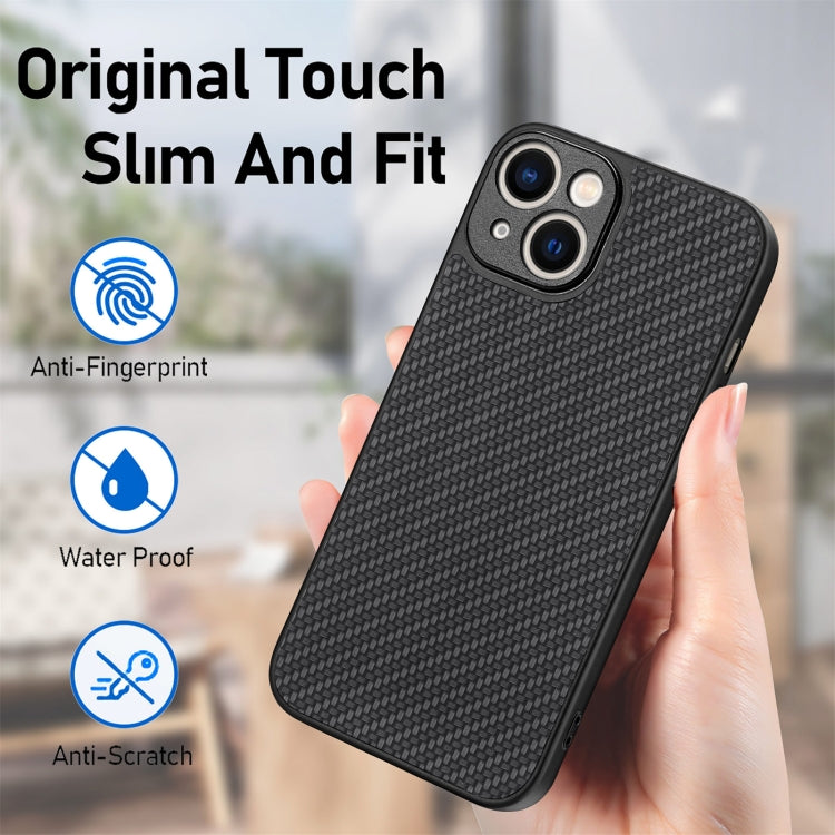 For iPhone 14 Carbon Fiber Texture Leather Back Cover Phone Case