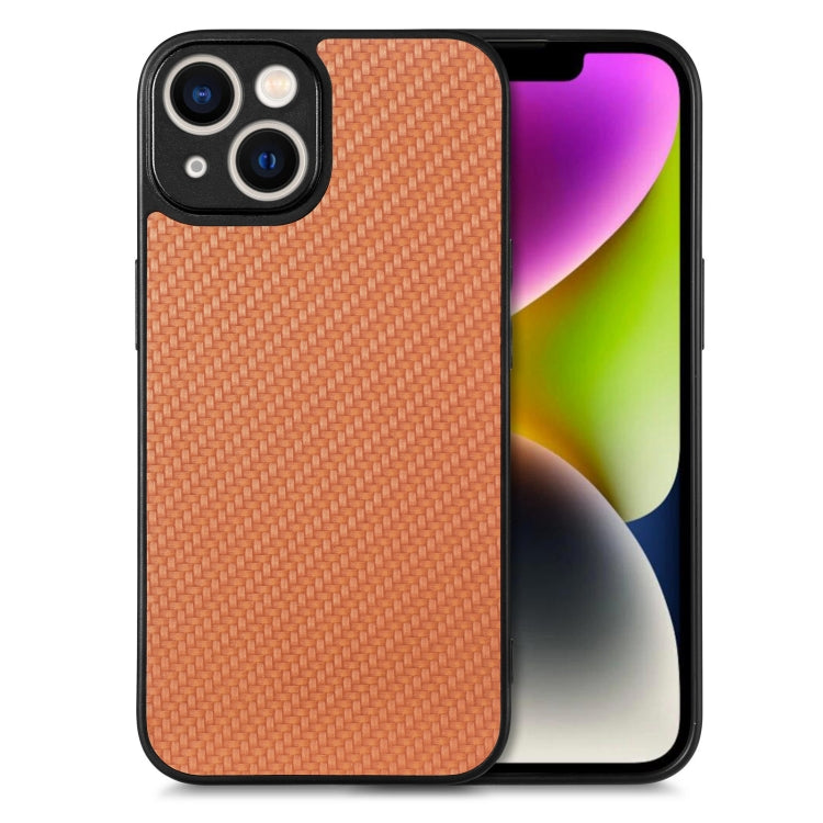 For iPhone 14 Carbon Fiber Texture Leather Back Cover Phone Case