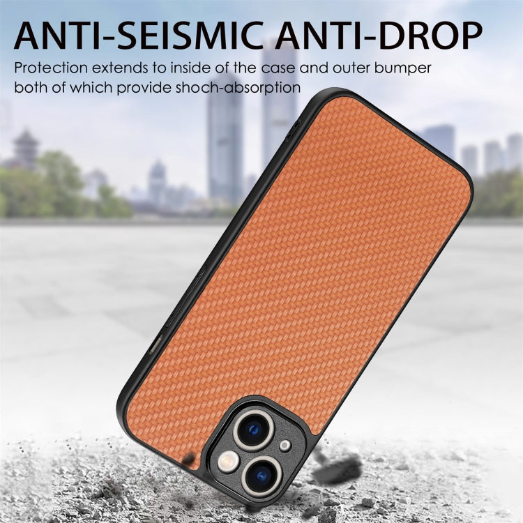 For iPhone 14 Carbon Fiber Texture Leather Back Cover Phone Case