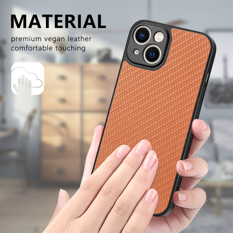 For iPhone 14 Carbon Fiber Texture Leather Back Cover Phone Case