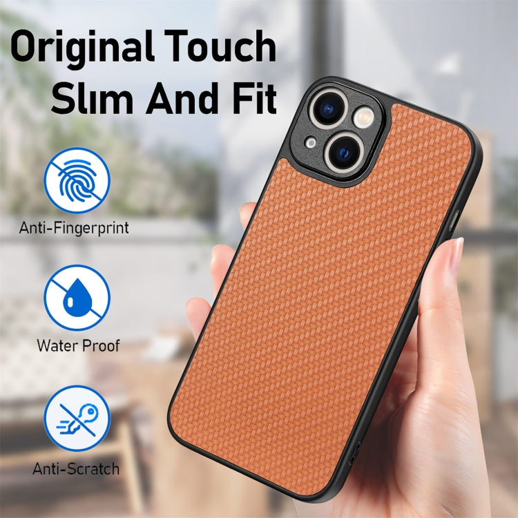 For iPhone 14 Carbon Fiber Texture Leather Back Cover Phone Case