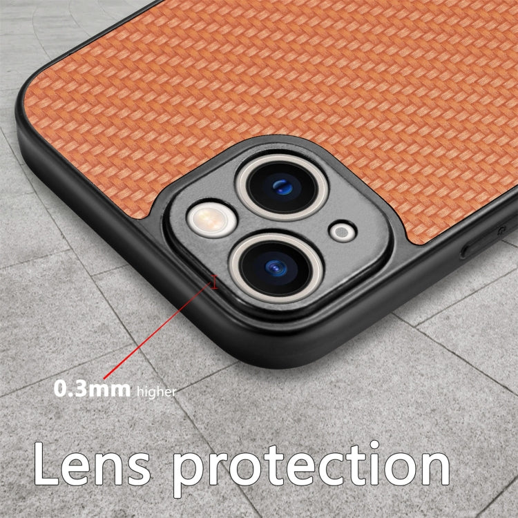 For iPhone 14 Carbon Fiber Texture Leather Back Cover Phone Case