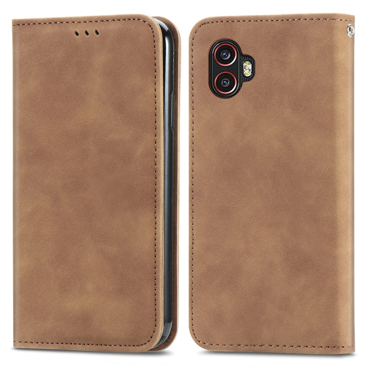 For Samsung Galaxy Xcover6 Pro Retro Skin Feel Magnetic Leather Phone Case
