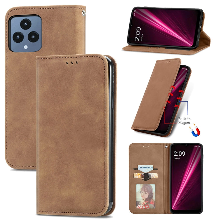 For T-Mobile Revvl 6 5G Retro Skin Feel Magnetic Leather Phone Case