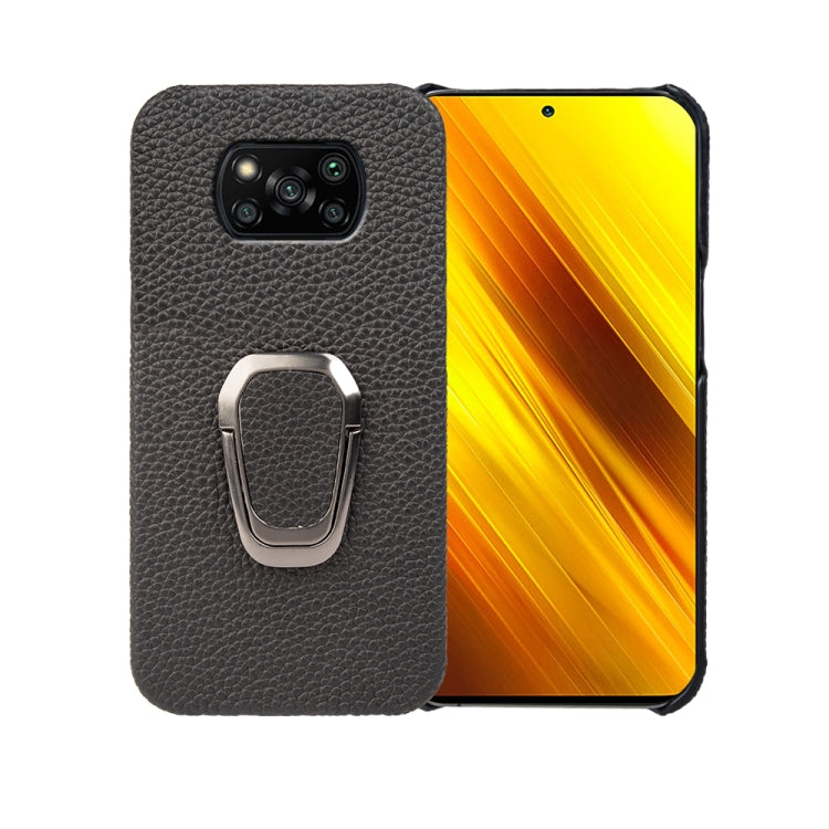 For Xiaomi Poco X3 Pro / Poco X3 / X3 NFC  Ring Holder Litchi Texture Genuine Leather Phone Case