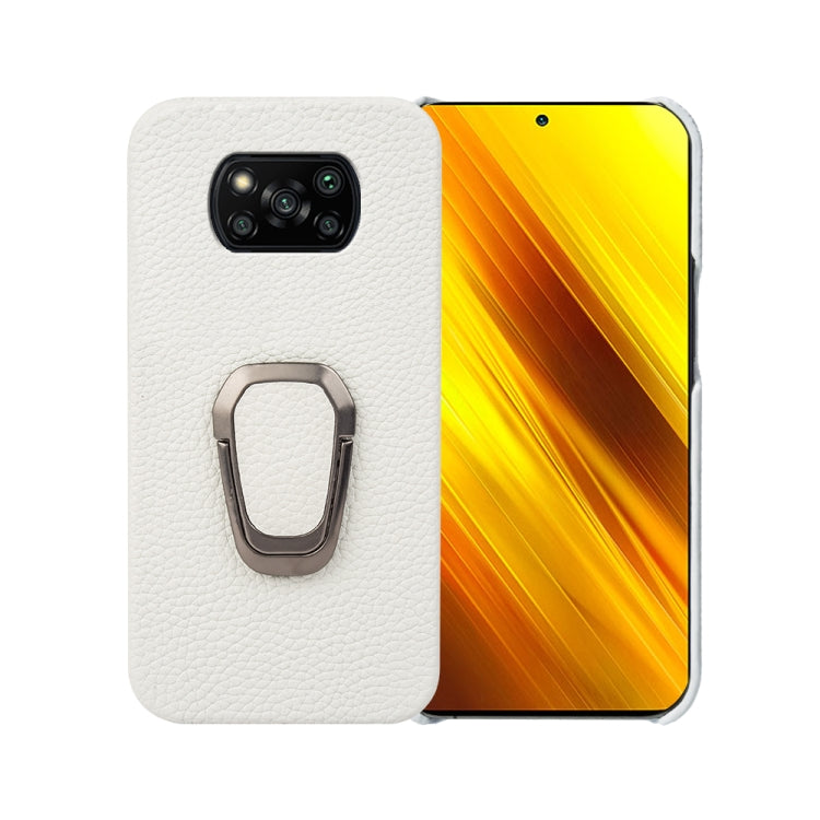 For Xiaomi Poco X3 Pro / Poco X3 / X3 NFC  Ring Holder Litchi Texture Genuine Leather Phone Case