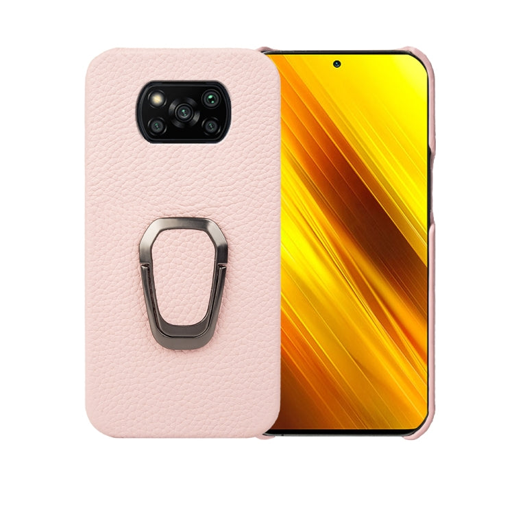 For Xiaomi Poco X3 Pro / Poco X3 / X3 NFC  Ring Holder Litchi Texture Genuine Leather Phone Case